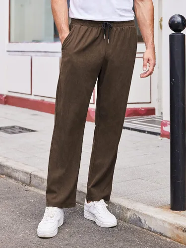 Vista 2 de COOFANDY Pantalones casuales de pana para hombre, pantalones elásticos con cintura elástica ajustable