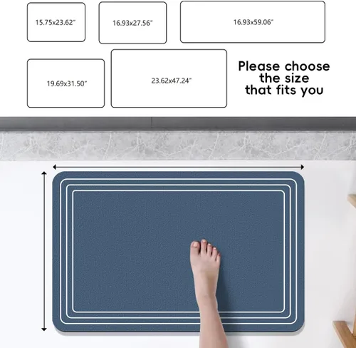 Vista 2 de Tapete de baño antideslizante, de 17 x 28 pulgadas, delgado, de secado rápido, absorbente, lavable, para suelo de baño, ducha, fregadero, uso Azul