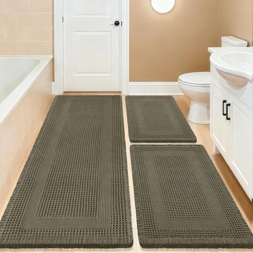 Vista 65 de Tapete de baño con diseño de gofre, moderno, bohemio, absorbente, antideslizante, ultrasuave, lavable a máquina, con letra de baño, dormitorio