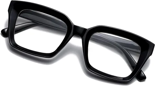 Vista 7 de EYLRIM Gafas clásicas de lente transparente con marco cuadrado grueso para mujeres y hombres, anteojos sin receta