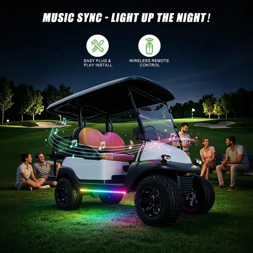 Vista 3 de 10L0L Kit de 2 luces subterráneas para carrito de golf Yamaha EZGO Club Car, iluminación de neón RGB 24 modos con control remoto inalámbrico