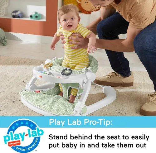Vista 5 de Fisher-Price Silla portátil para bebé Sit-Me-Up con bandeja para bocadillos y juguetes de desarrollo, Perfección de cachorro
