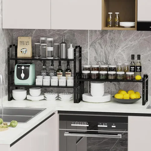 Vista 2 de Jojocross Organizador de gabinete expandible ajustable apilable para especias en la cocina y el baño más, organizador de despensa de despensa