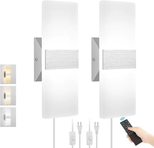 Vista 11 de GOODATE Aplique de pared enchufable con colores ajustables sin escalones de 3000K-6500K y brillo del 10%-100%, luz de pared LED acrílica de 12W