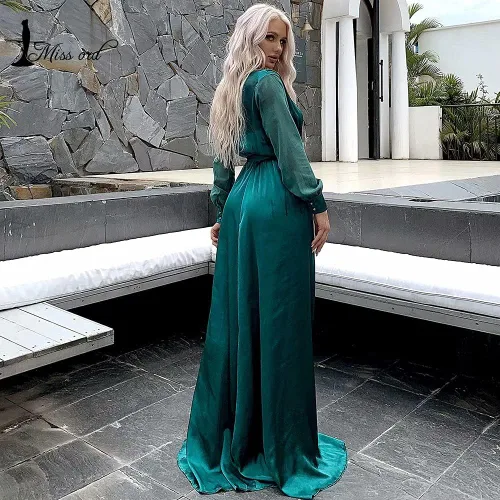 Vista 4 de Miss ord - Vestido largo de manga larga para mujer con cinturón