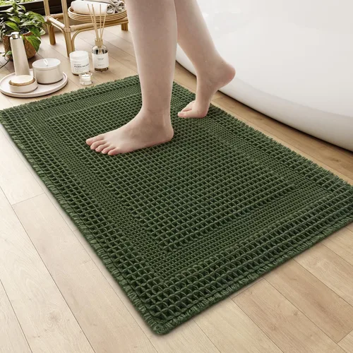 Vista 12 de AMOAMI Tapete de baño absorbente, diseño de punto gofre, antideslizante, lavable a máquina, con borlas, ultrasuave, bohemio, para piso, 2 x 4 pies