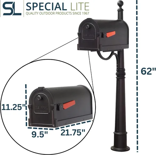 Vista 8 de Buzón Savannah con poste Ashland - Buzón negro con poste de aluminio - SCS-1014_SPK-600-BLK