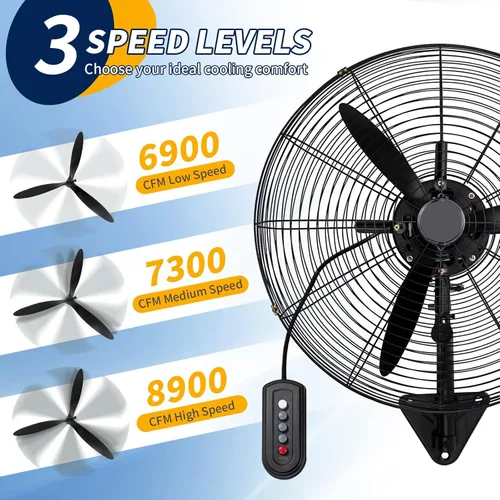 Vista 3 de 24 Inch Wall Mount Fan Oscillating, High Velocity Industrial Wall Fans