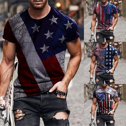 Vista 6 de Patriotic Shirts for Mens, America Flag Men's Shirts Mens Patriotic T Shirt Short Sleeve 4Th of July Graphic T Shirts