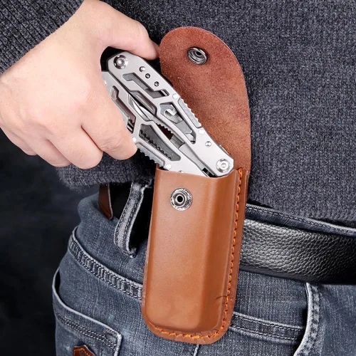 Vista 3 de Paquete de 2 fundas de bolsillo para cuchillos, funda multiherramienta, funda de cuero para cuchillos con presilla para cinturón, bolsillo