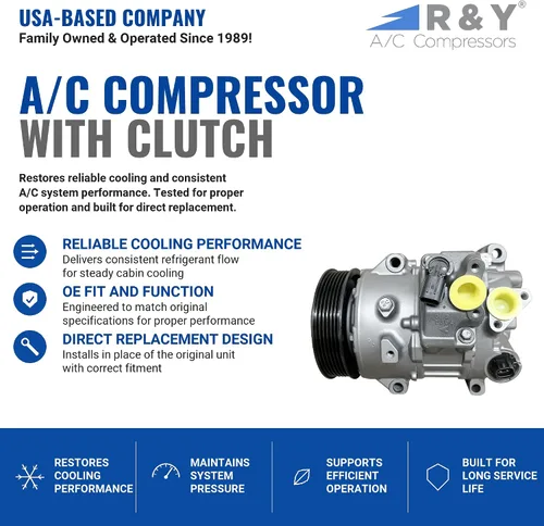 Vista 2 de Compresor de CA RYC y embrague de A/C AEG367 (solo se adapta a modelos de 2.5L)