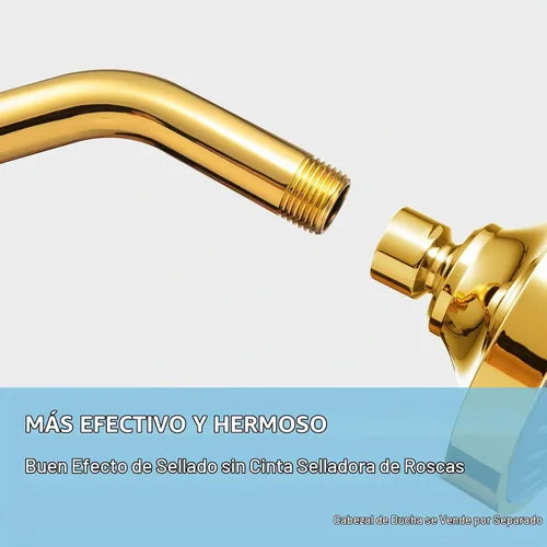 Vista 2 de OFFO Brazo de ducha con pestaña, de 6 pulgadas en oro brillante, montaje en pared, reemplazo, brazo angular de cabezal de ducha montado en la pared