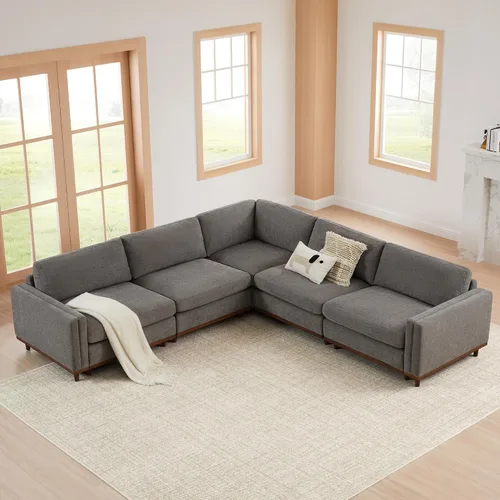 Vista 11 de CHITA 118" Sofá Modular Seccional Convertible de Lujo Super Grande en Forma de L, Sofá Moderno Relleno de Plumón Certificado FSC, Sofá de Nube