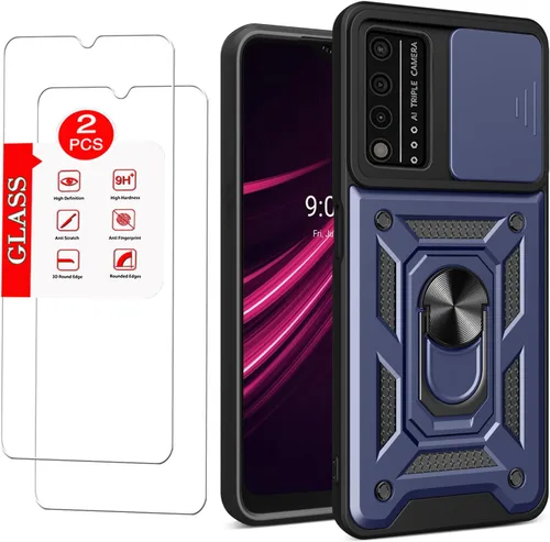 Vista 9 de Funda para T-Mobile REVVL V Plus 5G con [2 unidades] Protector de pantalla de vidrio templado, para TCL T-Mobile Revvl V+ 5G [grado militar] Negro
