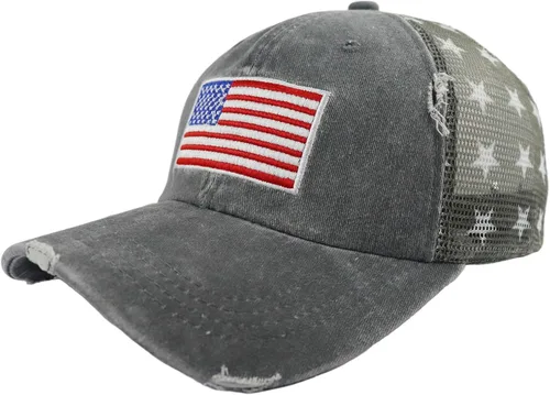 Vista 23 de Gorra de béisbol con la bandera estadounidense para mujer, divertida gorra de béisbol bordada y desgastada ajustable