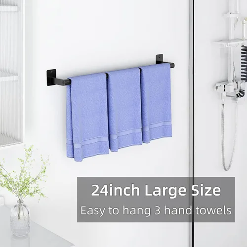 Vista 5 de Toallero de baño, toallero de 24 pulgadas para montaje en pared de baño, organizador de toallas de mano resistente, barra de toalla moderna