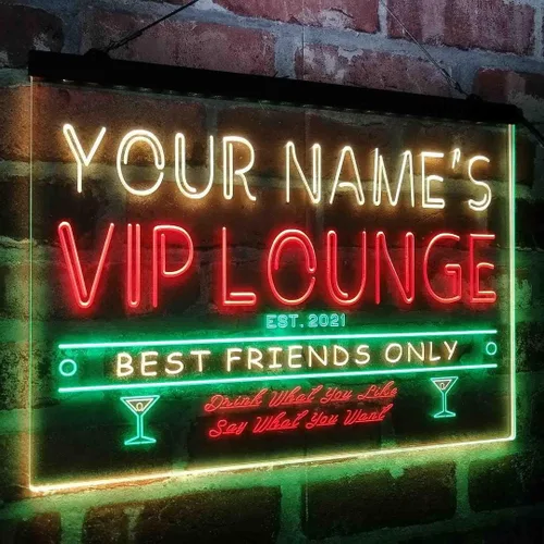 Vista 7 de Letrero de luz de neón LED tricolor personalizado VIP Lounge Bar Personalizar Nombre Fecha Texto Cita Fuente Verde y Rojo y Amarillo 13 x 8.7