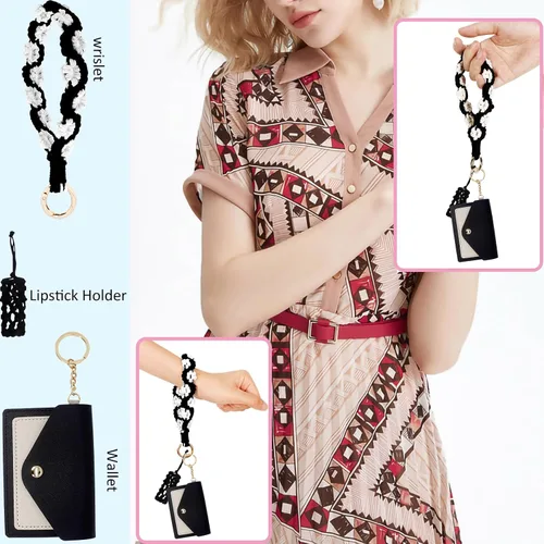 Vista 76 de BIHRTC Llavero de pulsera boho con soporte para lápiz labial, pulsera hecha a mano