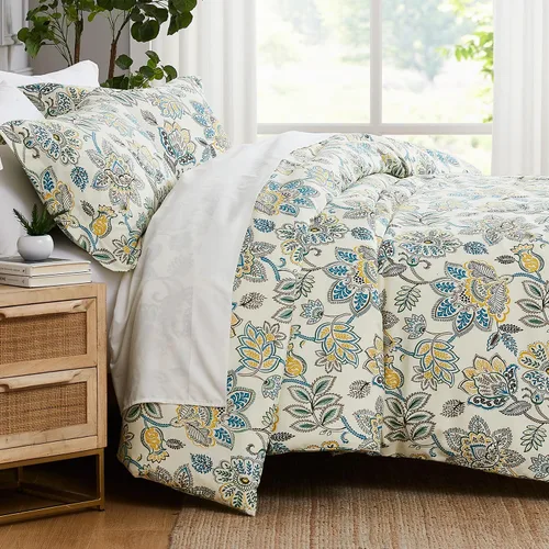 Vista 19 de Southshore Fine Living, Inc. Juego de edredón costero individual XL, edredón de plumón alternativo a rayas azules, tamaño individual XL con funda