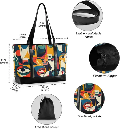 Vista 4 de KLL Abstract Shapes Eyes Waterproof tote bag laptop with zipper laptop travel bag Large Handbag for men with lunch maletin ejecutivo para mujer