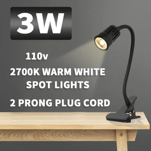 Vista 2 de Lámpara de escritorio con clip LED con abrazadera de 3 W, abrazadera de lámpara de noche de cuello de cisne flexible de 360°, iluminación