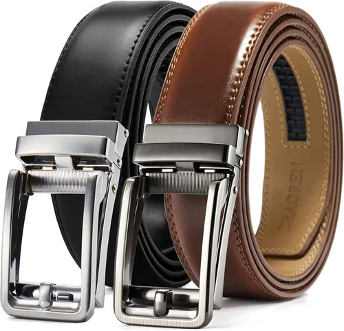 Vista 8 de CHAOREN - Cinturones de trinquete con clic para hombre, paquete de 2 - Cinturón de trinquete de cuero para hombre de 1 3/8" para vestir y casual