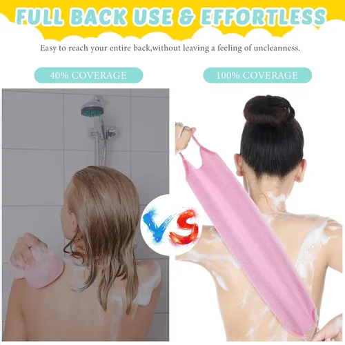 Vista 5 de Paquete de 3 unidades exfoliante de espalda con asas, paño exfoliante de nailon de longitud extendida, cepillo exfoliante corporal con correa
