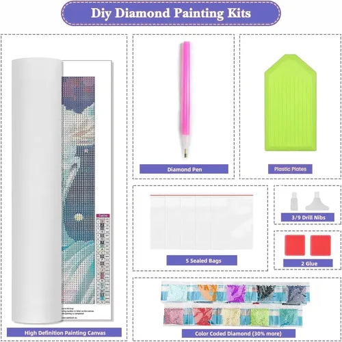 Vista 2 de Kits de pintura de diamantes para adultos, arte de diamantes de imitación 5D, pintura por números para adultos, kit de bordado de diamantes