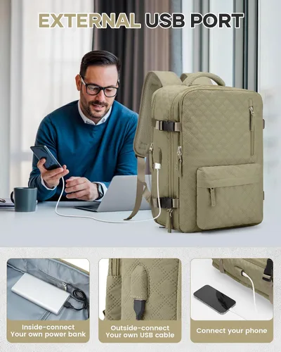 Vista 6 de VGCUB Mochila de viaje grande para mujer, mochila para laptop, a1-caqui, Moderno