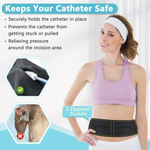 Vista 2 de Soporte para cinturón de tubo de alimentación, cinturón de tubo G para adultos, cinturones PD de diálisis para mujeres y hombres, soporte de catéter