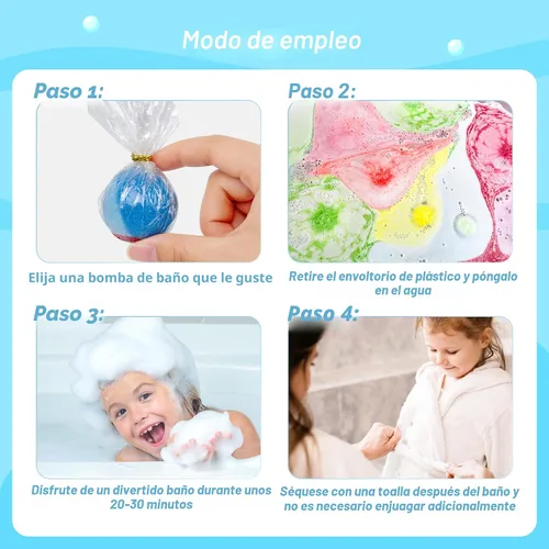 Vista 7 de Bombas de baño para niños, 24 bombas de baño con sorpresa que brilla en la oscuridad en el interior, burbujas coloridas naturales y orgánicas