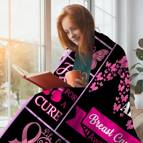 Vista 3 de Manta de cáncer de mama para mujer, regalos para sobrevivientes de cáncer de mama para mujeres, regalos inspiradores para mujer, manta de regalo