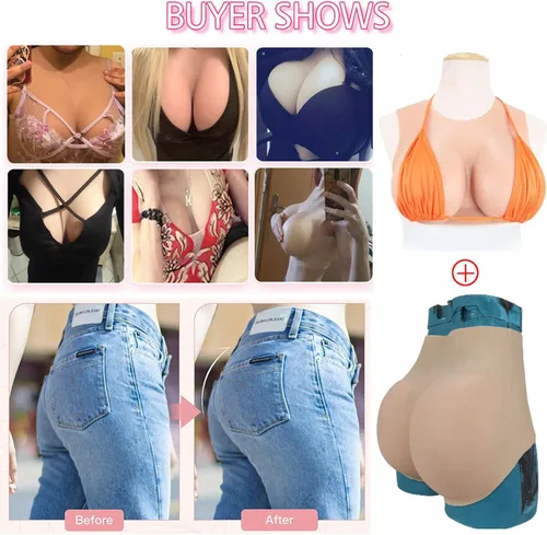 Vista 8 de Pecho de silicona realista, cuello redondo, tetas falsas, bragas de vagina, bragas falsas para ocultar el coño, tanga acolchada