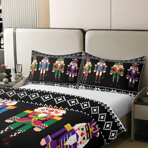 Vista 56 de Funda de edredón de árbol de Navidad 100% algodón natural, juego de ropa de cama de copos de nieve de Navidad para niños y niñas, funda de edredón