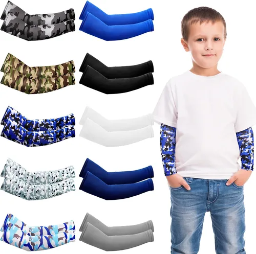 Vista 11 de Xuhal 10 Pairs Arm Sleeves for Kids Baseball UV Sun Protection Cooling Arm Sleeves Boys Football Basketball