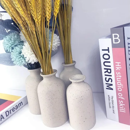 Vista 7 de Florero pequeño para decoración del hogar, jarrón blanco de cerámica, juego de 2 jarrones para flores, decoración de granja para el hogar, jarrones