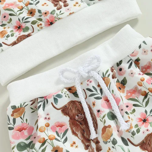 Vista 6 de Conjunto de sudadera de manga larga con cuello redondo y pantalones deportivos para bebé niña de 2 piezas