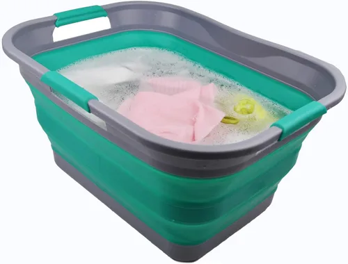 Vista 5 de SAMMART Juego de 2-30L (8 galones) plegable de plástico para lavandería, contenedor de almacenamiento plegable y organizador para ahorrar espacio
