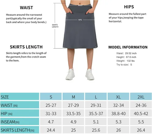 Vista 6 de ANVIVO - Falda pantalón para mujer, longitud hasta la rodilla, falda deportiva informal con bolsillos de cintura alta