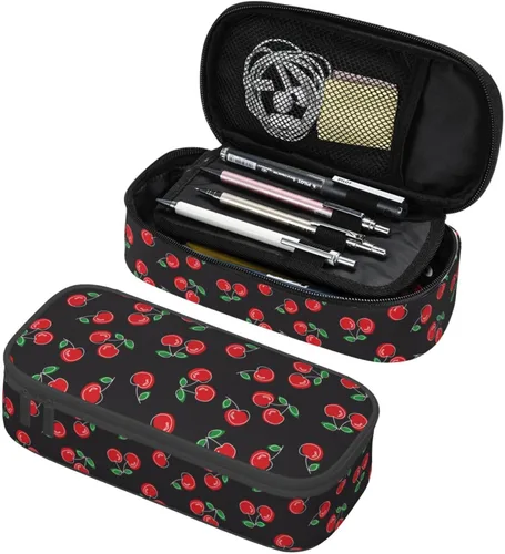 Vista 16 de Estuche para lápices con lunares rosados de fresa de gran capacidad, bolsa de papelería con cremallera, soporte portátil para bolígrafos