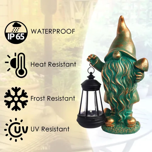 Vista 7 de JOYBEE Estatuas de Jardín Gnomos con Linterna Solar Decoración Exterior - Gnomos Figuras Solares Luces Decoraciones para Patio Jardín Césped