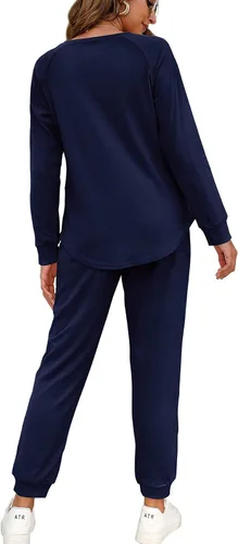Vista 94 de Wiholl - Conjuntos de dos piezas para mujer: ropa cómoda con sudadera abotonada y pantalones deportivos con bolsillos