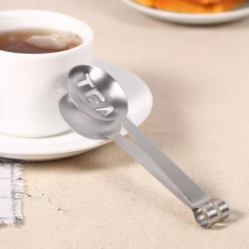 Vista 5 de Pinzas para exprimir bolsas de té, cuchara para bolsa de té, mini y ligeras, duraderas, resistentes a la corrosión, mango ergonómico