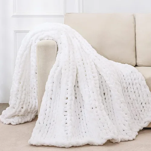 Vista 25 de Bigacogo - Cobija de punto grueso de 40 x 40 pulgadas, de felpilla, 100% tejida a mano, cobija pequeña de punto trenzado suave y grueso, con nudo