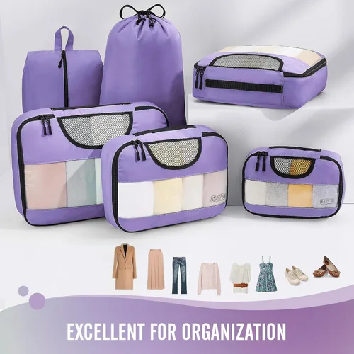 Vista 2 de Veken - Juego de 6 cubos de embalaje para maletas, bolsas organizadoras de viaje para equipaje de mano, juego de bolsas organizadoras de maleta