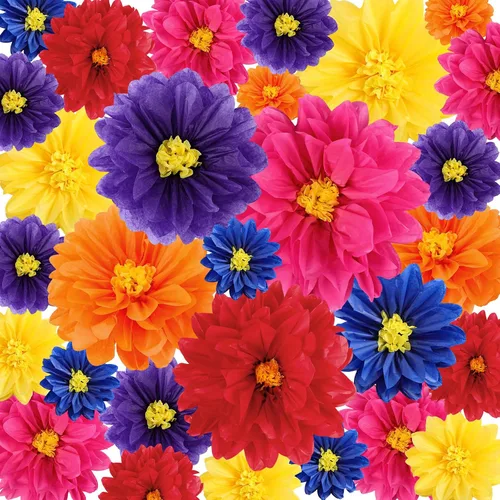 Vista 18 de Geyee 18 Piezas Flores de Papel Mexicanas Coloridas Fiesta Flores de Papel de Seda Pompones Carnaval Mexicano para Fondo Floral de Fiesta Boda