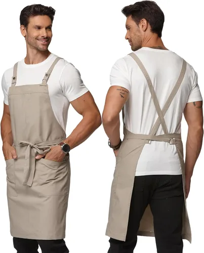 Vista 11 de Delantal con espalda cruzada Parrilla Cocina Jardinería con bolsillos 4251JC Adjustable Criss Cross Kitchen Apron for Cooking BBQ Grilling, Canvas