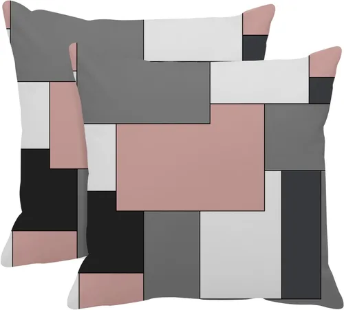 Vista 12 de Emvency Juego de 2 fundas de almohada geométricas marrones, color negro, gris, blanco, pintura abstracta a cuadros, funda de almohada decorativa