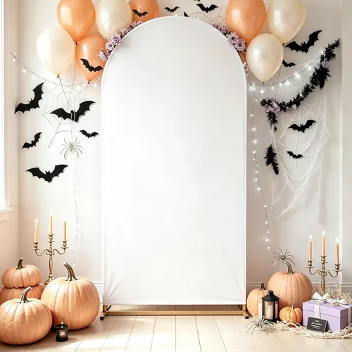 Vista 43 de SoarDream Cubierta de telón de fondo de arco de elastano beige ajustada 5 pies, cubierta de arco de boda globo con parte superior redonda, tela
