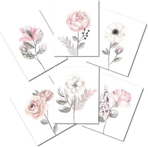 Vista 2 de Lambs & Ivy Acuarela Floral Sin Marco Vivero Niño Arte De Pared 6pc - Rosa/Gris